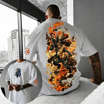 Pokemon  Anime Men and Women Summer T-shirt New Lucario Creative Printed Street Hip Hop Loose Casual Y2K Parent Child Top