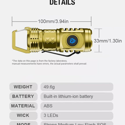 Mini 3 LED Flashlight With Pen Clip Portable Brightness,Rechargeable Waterproof Emergency Spotlight Outdoor Night Walking Torch