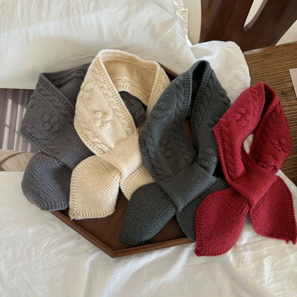 Korean Style Baby Scarf Simple Solid Color Crossover Neck Warmer Warm Soft Knit for Infant Toddler Outdoor Easy Match Outerwear