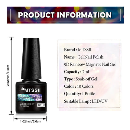 7ml 9D Rainbow Magnetic Gel Nail Polish Aurora Effect Nails Semi Permanent Soak Off UV LED Gel Varnish Nail Art Nail Supplies