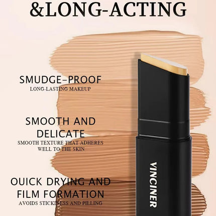 VINCINER Matte Stick Foundation Cream Long-Wear Waterproof Covers Dark Circles Full Coverage Concealer Stick for Base Makeup