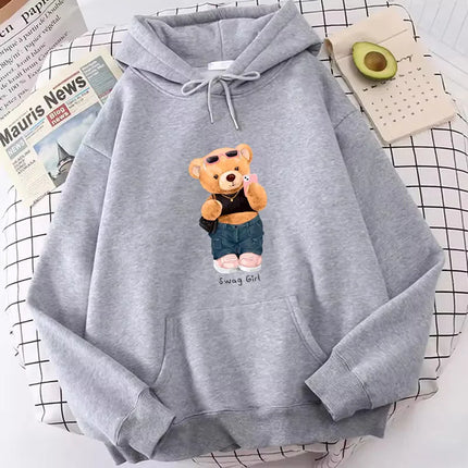 Funny Cool Bear Cartoon Print Hoodie Fleece Hoodies Sweatshirts Men Women Tops Pullovers Hoodie Sweatshirt