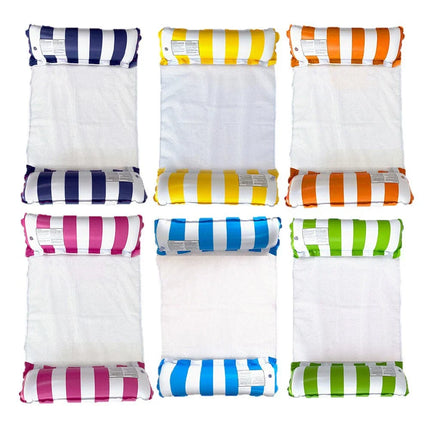 Striped Inflatable Water Hammock Float, Multi-Purpose Mesh Pool Lounger, Foldable Floating Bed, Beach and Summer Water Party Use