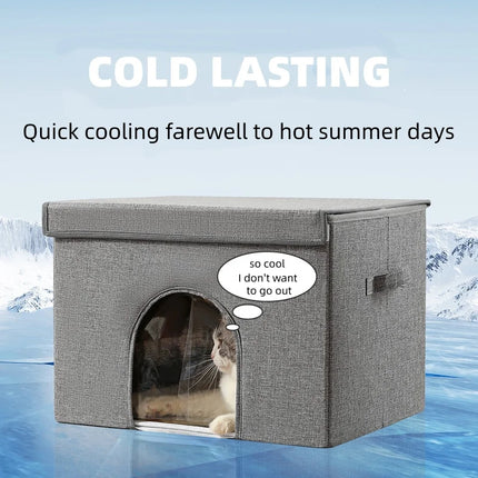 Cat Cooling Bed Portable Air Conditioner House Foldable Pet Igloo Nest with Ice Packs for Small Medium Cats Kittens