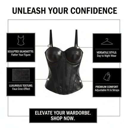 PU Leather Fishbone Strapless Bralette Tank Top Women's Sexy Slim Fit Summer Innerwear Outerwear Waist Cinching Bandeau