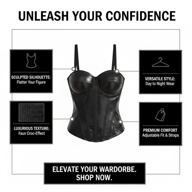 PU Leather Fishbone Strapless Bralette Tank Top Women's Sexy Slim Fit Summer Innerwear Outerwear Waist Cinching Bandeau