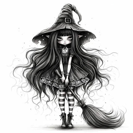 Whimsical Black Witch Self-Adhesive Wall Decal - Removable, Reusable PVC Sticker for Bathroom, Kitchen & Living Room Decor