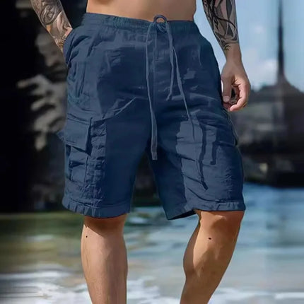 Summer Fashion Loose White Cargo Shorts Men's Handsome Streetwear Beachwear Solid Color with Pockets Shorts Workout Pants 2024