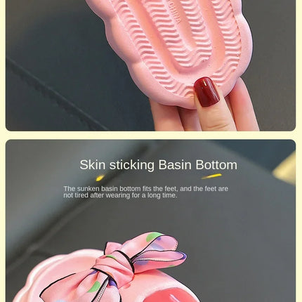 Children Slippers Girls Wearing Soft Soled Slippers Outside Cute Bow Anti Slip Bathroom Slippers Contrast Color Kid Slippers
