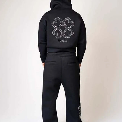 New 2026 Fashion Olive Green Embroidered Zipper Hoodie & Pants Set, Men's Street Style Fashion Loose Casual 2-Piece Sportswear