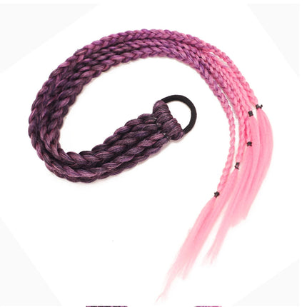 Synthetic Girls Colorful Braids Hair Extensions With Rubber Bands Rainbow Braided Ponytail Hairpieces For Kids Hair Accessories