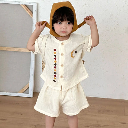 RAISE 2026 Summer Siblings Attires Children Pure Cotton Pajamas Set Kids Boys Tees+shorts Homewear Suit Kids Girls Print Dress