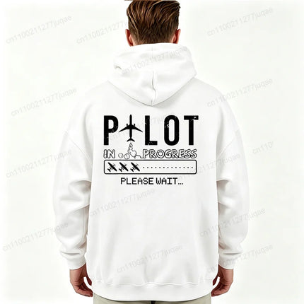 Pilot in Progress Funny Future Pilot Aviation Men's Hoodies Minimalist Airplane Graphic Hoody Pilot Gift Casual Tracksuits Tops