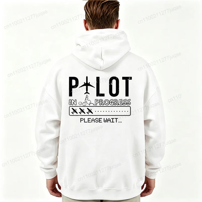 Pilot in Progress Funny Future Pilot Aviation Men's Hoodies Minimalist Airplane Graphic Hoody Pilot Gift Casual Tracksuits Tops