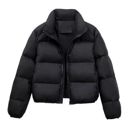 Winter Women's Casual Thi Cotton Padded Jaets Coats Street Sle Straight Cut Long Sve Zipper ort Length Pure Color