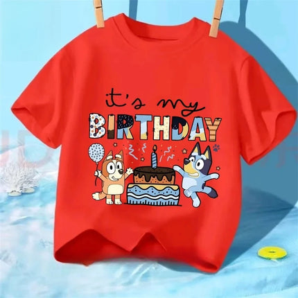 New Blue Bingo Children's Birthday Print T-Shirt - Cute, Casual, and Loose Fit - Summer Beachwear for Boys and Girls
