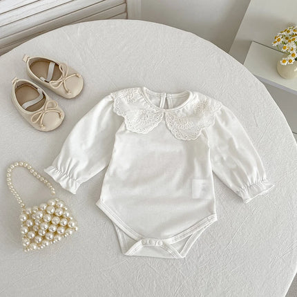 Newborn Romper Clothes Baby Flower Petal Collar Long Sleeve Cotton Bottoming Shirt Tops Spring Autumn Toddler Bodysuits Jumpsuit