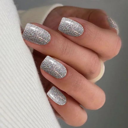 24Pcs Simple Square Head Fake Nail with nude design White Gradient French Press on False Nails Short Full Cover Nail Tips