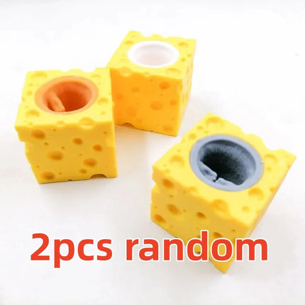 2pcs Pop Up Funny Mouse and Cheese Block Squeeze Anti-stress Toy Hide and Seek Figures Stress Relief Fidget Toys for Kids Adult