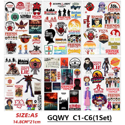 For Stranger Series A5 Size Cartoon Eleven Mike Creative DIY Waterproof Stickers UV Transfer Transparent Crystal DTF Stickers