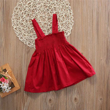 0-36months Baby Girl Sleeveless Sling Dress Cute Bow Strapless Backless Princess Dress For Infant Girls Solid Red Summer Dress