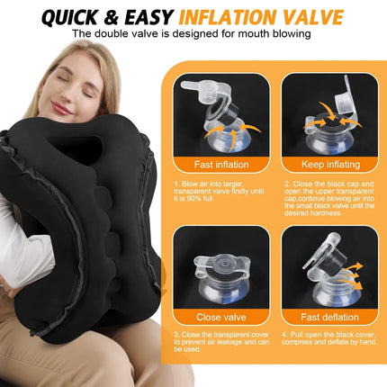 Travel Pillow, Inflatable Neck Pillow Used for Airplanes/Cars/Buses/Trains/Office Napping with Eye Mask/Earplugs