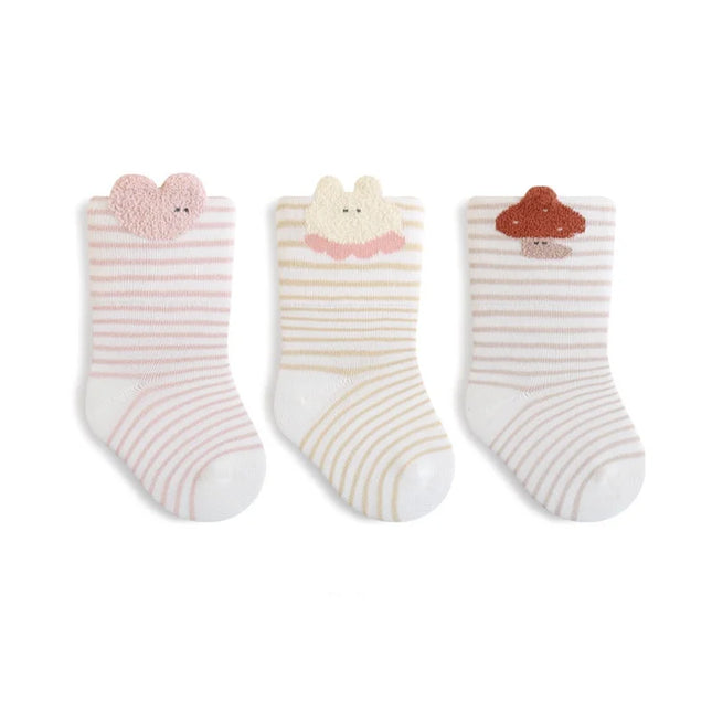 3Pairs/lot Newborn Baby Boy Girl Kids Socks Cartoon Striped Children's Sock Soft Autumn Winter Infant Toddler Socks For Girls