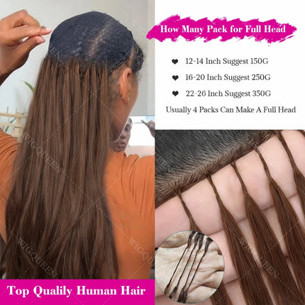 4/27 Pre looped Brown Highlight Feathered Human Crochet Hair Silky Straight Miracle Knots Bundles Human Hair Extension For Braid