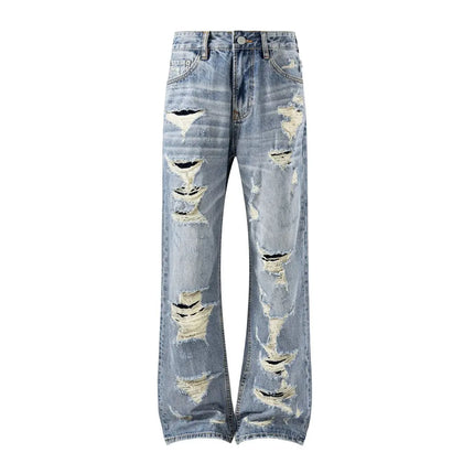Spring Summer Broken Hole Denim Beggar Jeans Men Streetwear Fashion Hip Hop Loose Casual Baggy Ripped Jeans Pants Trousers