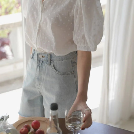 Ele ort Sve Chiffon irt Women's Summer Faion Design Sensation Unique Fairy Aosphere Sli Bubble Sve Blouse