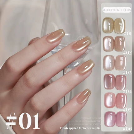 MIANEL 10ML 1PCS Lover's Cat Eye Gel Polish 2026 Sparkling Nude Pink Nail Art with Glass Bead And Golden Glow New Release
