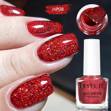 LILYCUTE 7ml Nail Polish Holographic Reflective Colorful Shining Effec Manicure Nail Art Varnish No Need Lamp Air Dry