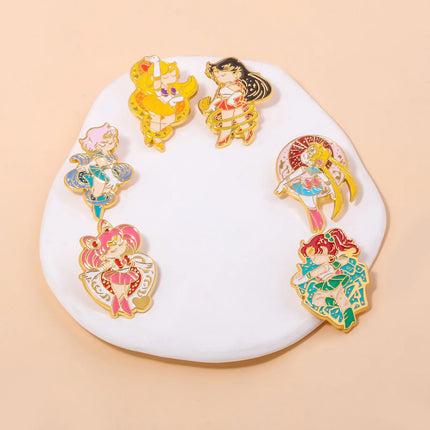 Anime Cartoon Moon Tsukino Usagi Enamel Keychain Necklace for Women Girl Magic Brooch Aino Minako Pin Cosplay Jewelry Gift