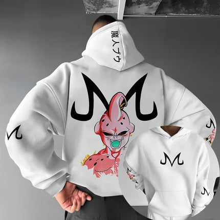 Dragon Ball Z Majin Buu Pink Hoodie Men Anime Streetwear Cosplay Sweatshirt with Japanese Print Casual Pullover for Fans Fashion