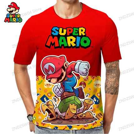 Super Mario T-shirts Parent-child Wear Fashion 2026 Summer Men's Children's T-Shirt Oversize Anime Tops Quick Dry Streetwear Y2k