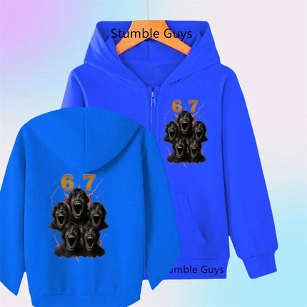 Children's Funny 67 Brainrot Zip Up Sweatshirts Six Seven Hoodies Clothes Kid Girl Boy Zipper Hoody Baby Casual Fashion Tops