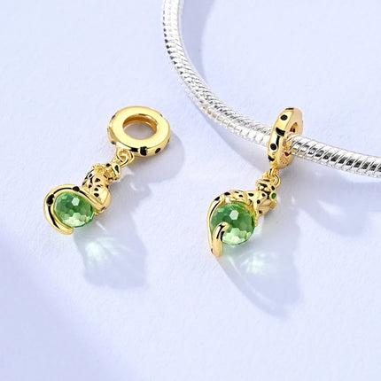 Gold Series DIY Charms Bead Original 925 Sterling Silver Inlaid Zirconium Sun Leopard Pendants Fit Bracelet Jewelry Gift Marking