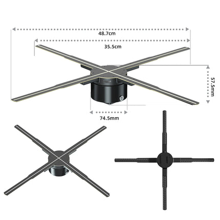 50cm Wifi Holographic Fan 3D Advertising Machine 576 LED Sign Neon Smart HD Player Support Video Picture Logo Holographic Light