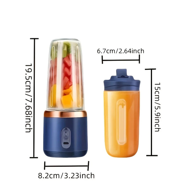 Six-Blade Portable Juicer Cup, Dual Detachable Cups, USB Charging, Easy Clean, for Home Office Travel, Fine Juice