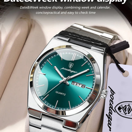 POEDAGAR Exquisite Business Men's Watch Stainless Steel Waterproof Luminous Man Wristwatch Date Week Classic Men's Quartz Watches