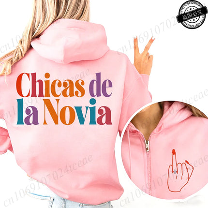 New Fashion Zipper Hoodies Women Future Bride & Tribu De La Novia Fashion Sweatshirt Spanish Girl Bachelorette Party Sportwear