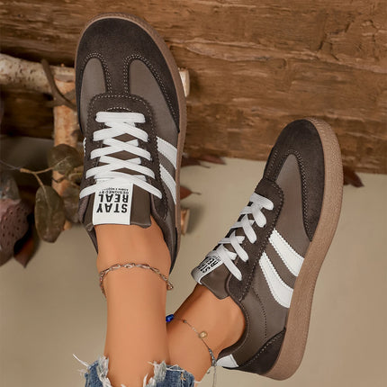 Lightweight Comfortable Sneakers Fashion Striped Lace-Up Sports Shoes Women's Casual Breathable Low-Top Rubber Outsole Sneakers