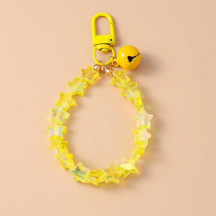 Fashion Colorful Handmade Star Beads Bracelet Bell Keychain for Car Key Women Men Handbag Pendant Keyrings DIY Jewelry Gifts