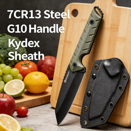 7CR13 Stainless Steel Kitchen Knife with G10 Handle & KYDEX Sheath, Sharp Chef Knife for Home Cooking & Professional Use