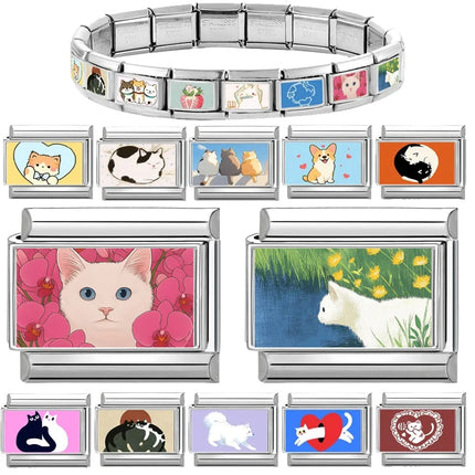 2025 Fashion Lovely Animals Dogs Corgi Cats Pet Italian Charm Fit 9mm Stainless Steel Women DIY Bracelet Gift Jewelry Wholesale