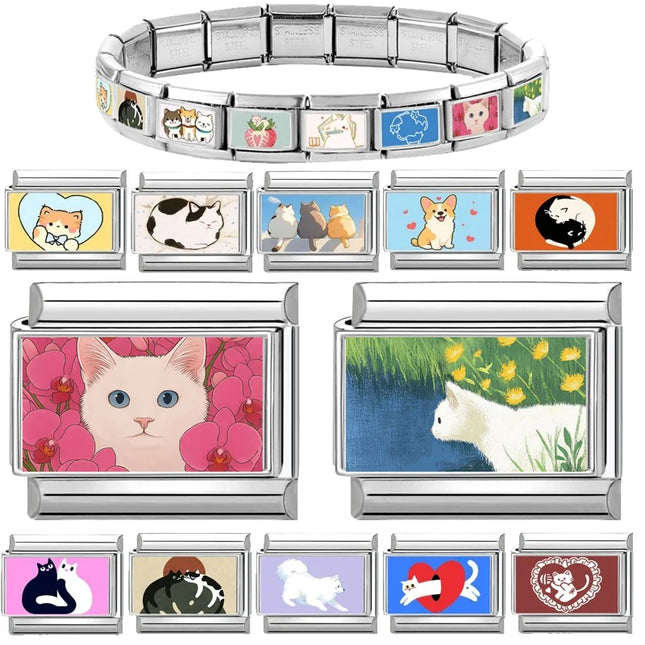 2025 Fashion Lovely Animals Dogs Corgi Cats Pet Italian Charm Fit 9mm Stainless Steel Women DIY Bracelet Gift Jewelry Wholesale