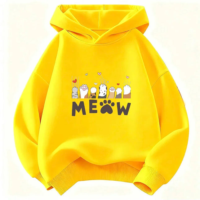Meow Cat Paw Love Heart Cute Hoodie Kids Cat Children's Sweatshirt Hoody Pullover Boys Girls Autumn Winter Casual Hoodies