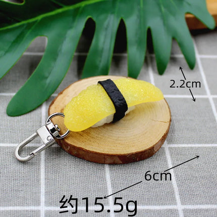 Simulated Food Pendant PVC Japanese Salmon Sushi Model Keychains Car Key Chain Phone Pendant Keyrings Creative Decoration Gift