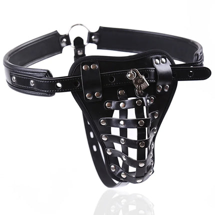 Leather Chastity Belt,Strapon Dildo Harness Underwear,Strap-on Anal Plug Butt Panties,Sex Toys For Women Men