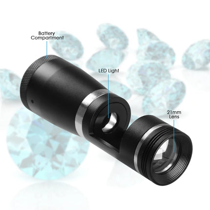 Professional 10x Darkfield Loupe for Gemstone Identification, Triplet Lens with Built-in LED, Compact Aluminum Body,Jewelry Tool